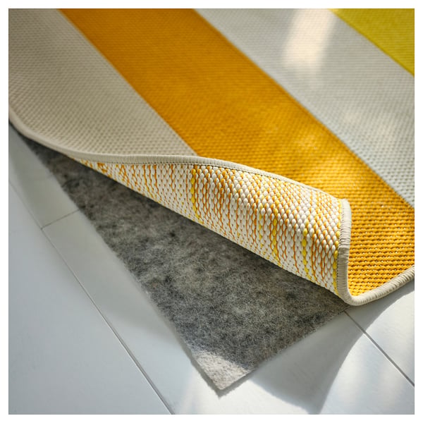 BRÖGGAN Tapis tissé à plat, int/extérieur, jaune, 80x200 cm