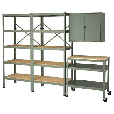 BROR Rangement av étag/armoire/desserte, gris vert/contreplaqué de pin