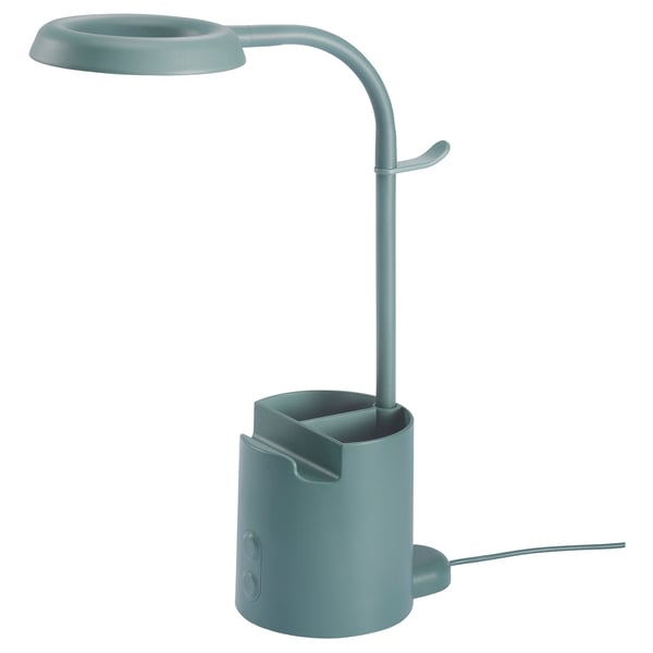 BRUNBÅGE Lampe de bureau à LED, avec rangement intensité lumineuse réglable/turquoise