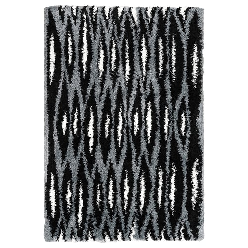 BULLERREMSA Tapis, poils hauts, noir gris/blanc, 133x195 cm