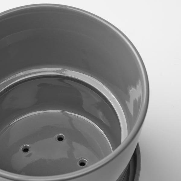 CITRUSFRUKT Pot avec coupelle, intérieur/extérieur gris, 12 cm