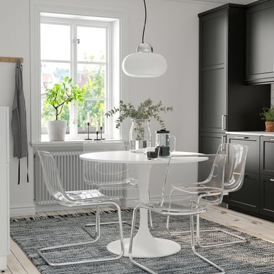 DOCKSTA / TOBIAS Table et 4 chaises, blanc blanc/incolore chromé, 103 cm