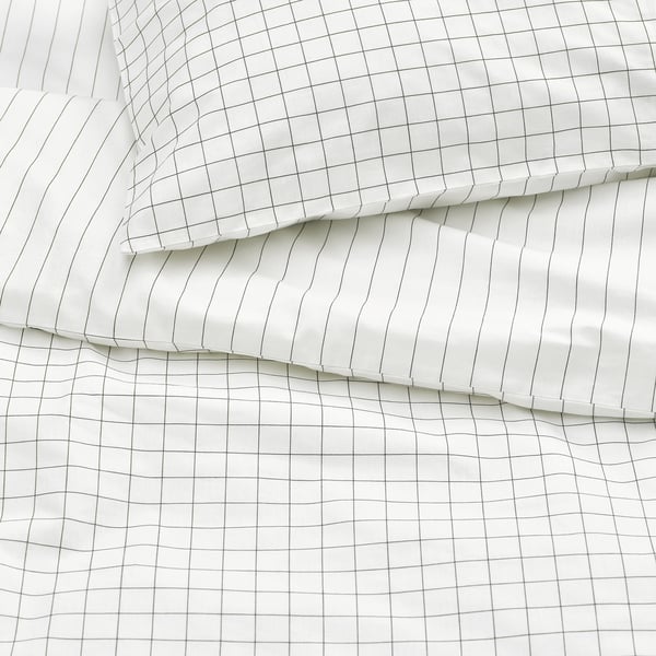 DOFTAKLEJA Housse de couette et 2 taies, blanc/anthracite, 240x220/50x60 cm