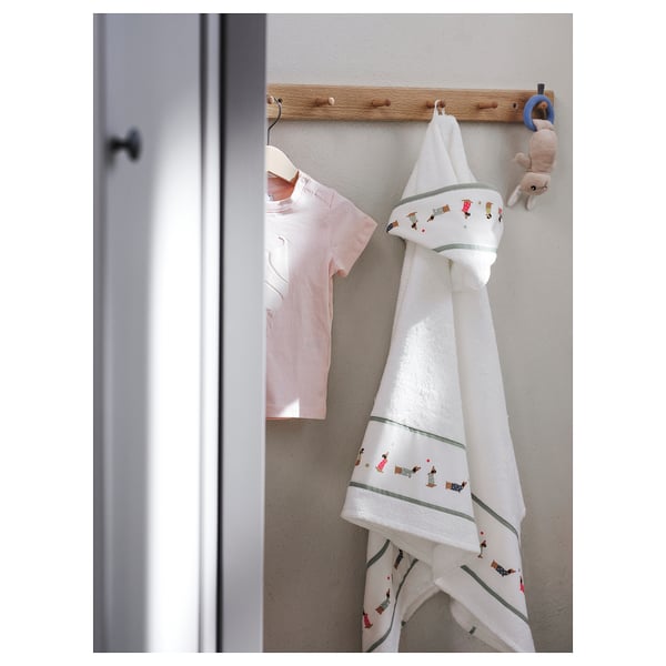 DRÖMSLOTT Cape de bain bébé, motif chiot/blanc, 60x125 cm