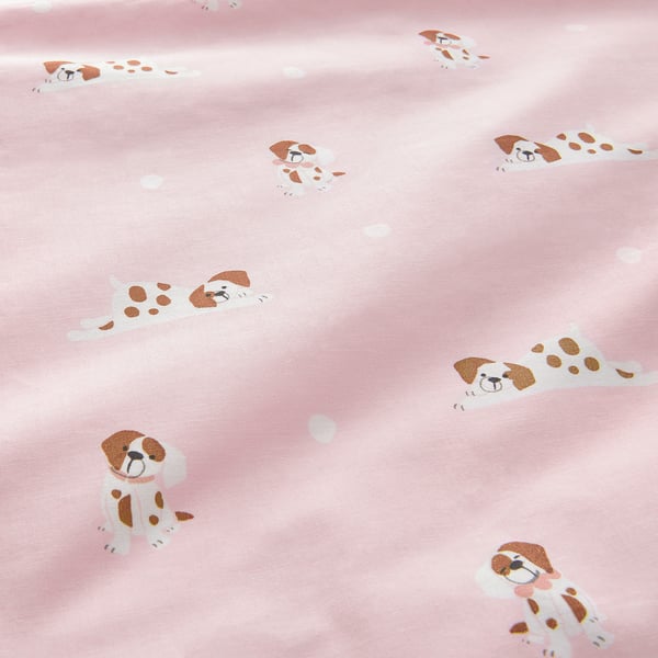 DRÖMSLOTT Housse couette+1 taie pour lit bébé, motif chiot/rose, 110x125/35x55 cm