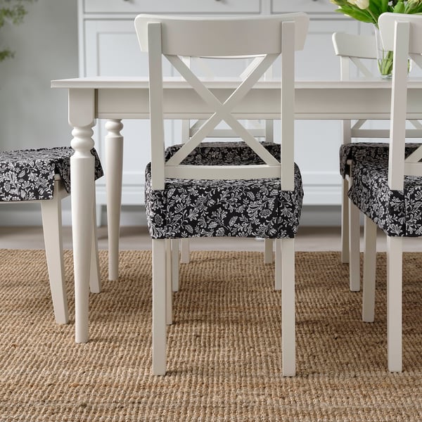 DVÄRGDUNÖRT Carreau de chaise, gris/blanc, 42/35x42x4 cm