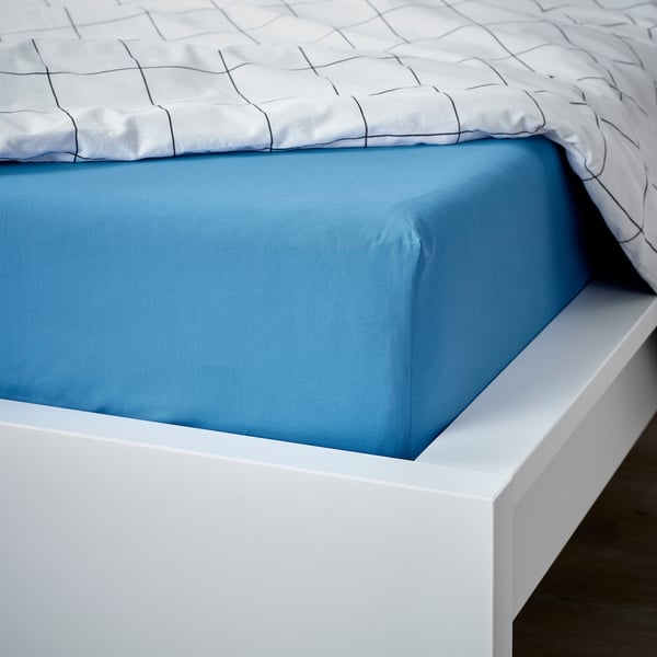 DVALA Drap housse, bleu, 140x200 cm