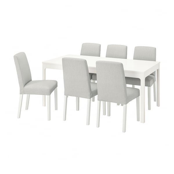 EKEDALEN / BERGMUND Table et 6 chaises, blanc/Orrsta gris clair/blanc, 180/240 cm