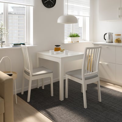 EKEDALEN Table extensible, blanc, 80/120x70 cm
