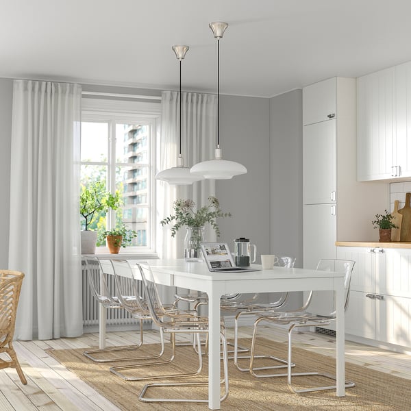 EKEDALEN / TOBIAS Table et 6 chaises, blanc/transparent chromé, 180/240 cm