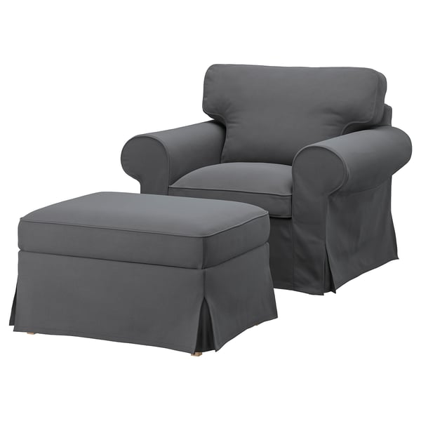 EKTORP Fauteuil avec repose-pieds, Hakebo gris foncé