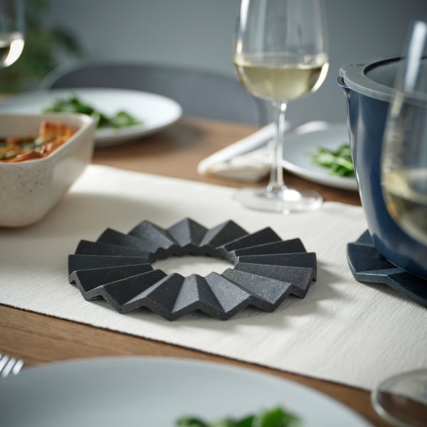 ELDSTJÄRT Sous-plat, lot de 2, rond/noir bleu noir, 19 cm