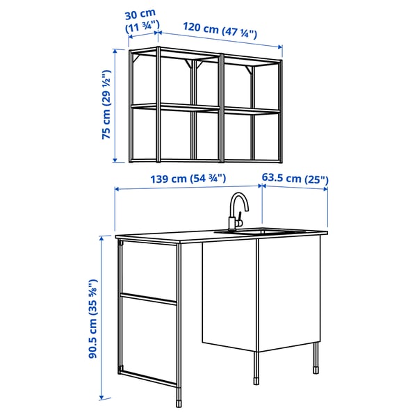 ENHET Combinaison de rangement, anthracite/caisson gris, 139x63.5x87.5 cm