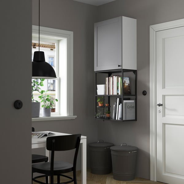 ENHET Combinaison de rangement, anthracite/gris avec cadre, 60x32x150 cm