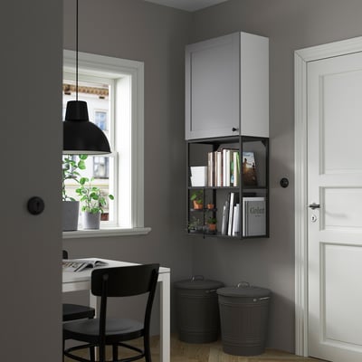 ENHET Combinaison de rangement, anthracite/gris avec cadre, 60x32x150 cm