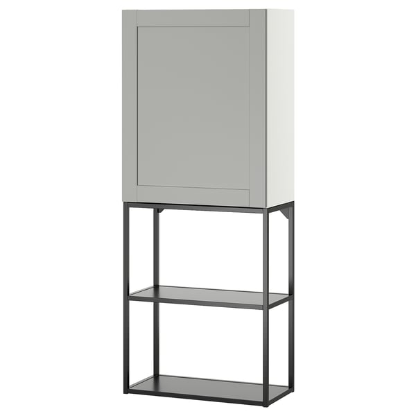 ENHET Combinaison de rangement, anthracite/gris avec cadre, 60x32x150 cm