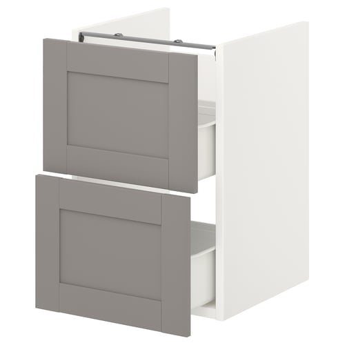 ENHET Élément bas lavabo av 2 tiroirs, blanc/gris avec cadre, 40x42x60 cm