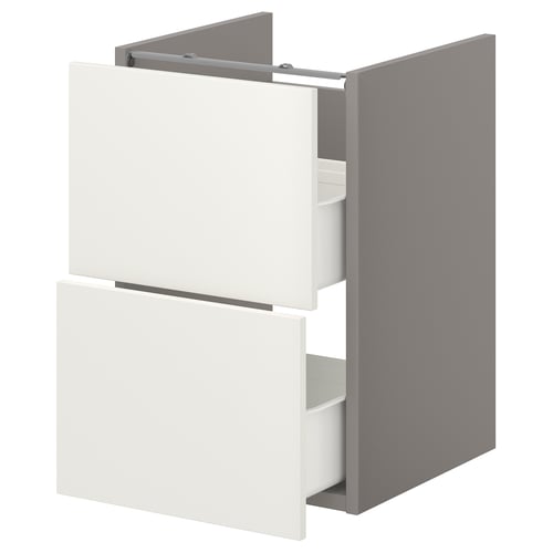 ENHET Élément bas lavabo av 2 tiroirs, gris/blanc, 40x42x60 cm