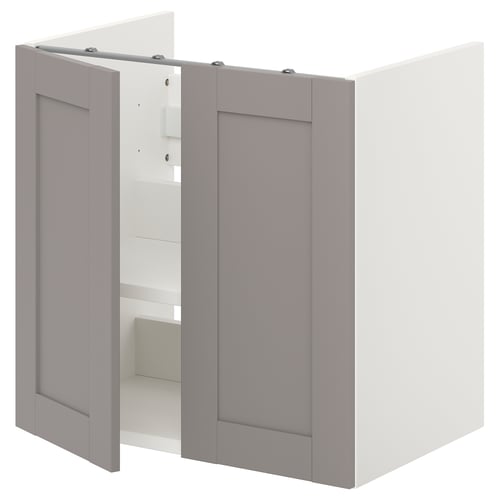 ENHET Élt bas lab av tabl/ptes, blanc/caisson gris, 60x42x60 cm