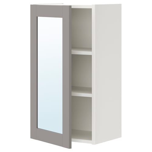 ENHET Meuble à miroir 1 porte, blanc/gris avec cadre, 40x32x75 cm