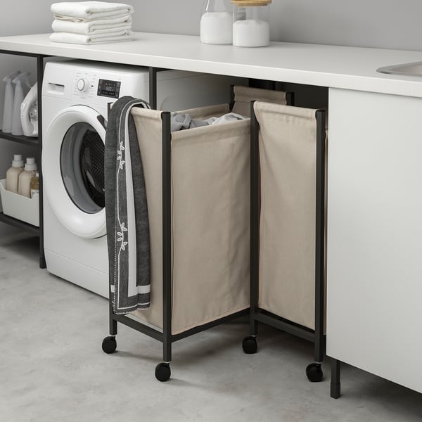 ENHET Sac à linge sur roulettes, anthracite, 80 l