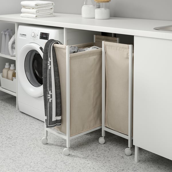 ENHET Sac à linge sur roulettes, blanc, 80 l