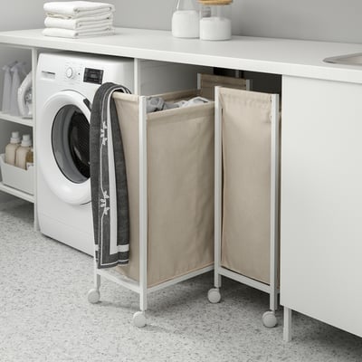 ENHET Sac à linge sur roulettes, blanc, 80 l