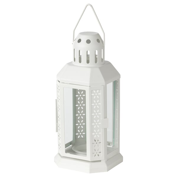 ENRUM Lanterne bougies ch-plat, int/ext, blanc, 22 cm