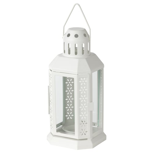 ENRUM Lanterne bougies ch-plat, int/ext, blanc, 22 cm