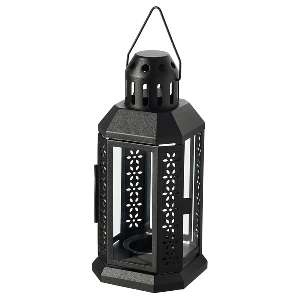 ENRUM Lanterne bougies ch-plat, int/ext, noir, 22 cm