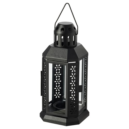 ENRUM Lanterne bougies ch-plat, int/ext, noir, 22 cm