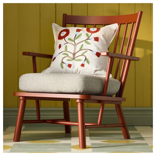 FACELIOR Housse de coussin, blanc/broderie orange foncé, 50x50 cm