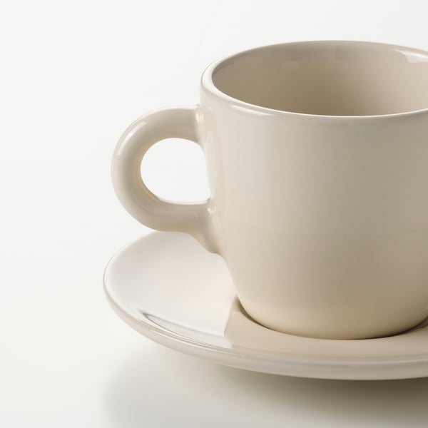 FÄRGKLAR Tasse et soucoupe, brillant/beige, 7 cl