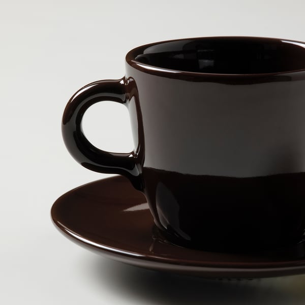 FÄRGKLAR Tasse et soucoupe, brillant/brun, 7 cl