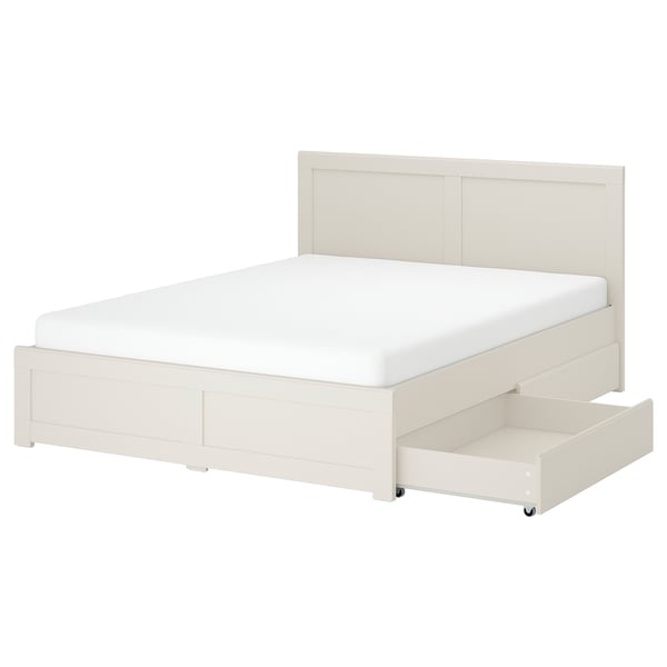 FÅGELFJÄLLET Cadre de lit+4boîtes de rangement, blanc cassé/Luröy, 140x200 cm