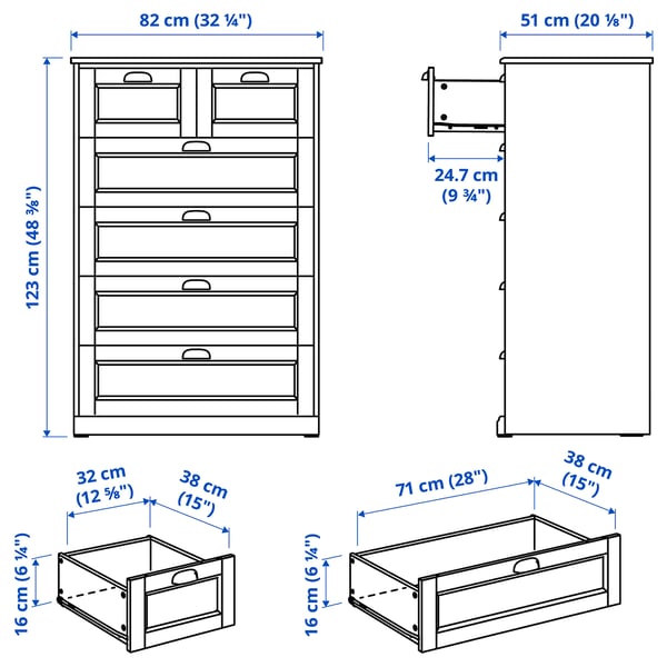 FÅGELFJÄLLET Commode 6 tiroirs, blanc cassé, 82x51x123 cm