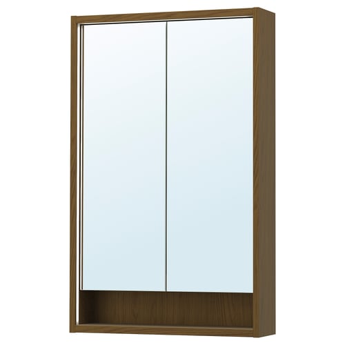 FAXÄLVEN Meuble à miroir éclairage intégré, brun motif chêne, 60x15x95 cm