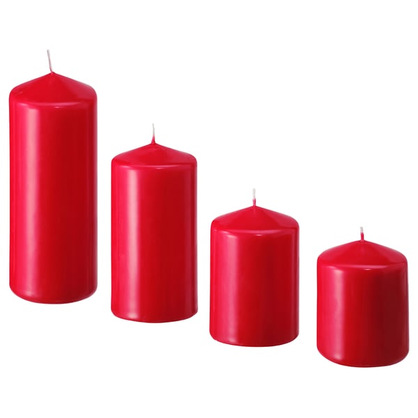 FENOMEN Bougie bloc non parfumée, lot de 4, rouge