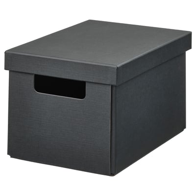 FJÄDERHARV Boîte de rangement avec couvercle, anthracite, 18x25x16 cm