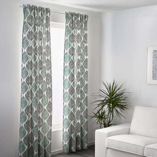 FJÄDERKLINT Rideaux, 2 pièces, blanc/vert, 145x300 cm