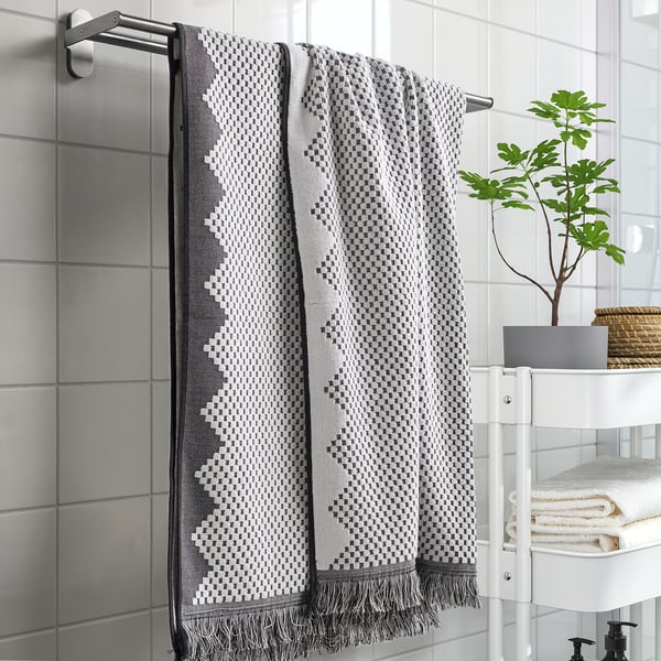 FJÄLLSTARR Serviette de bain, blanc/gris, 70x140 cm