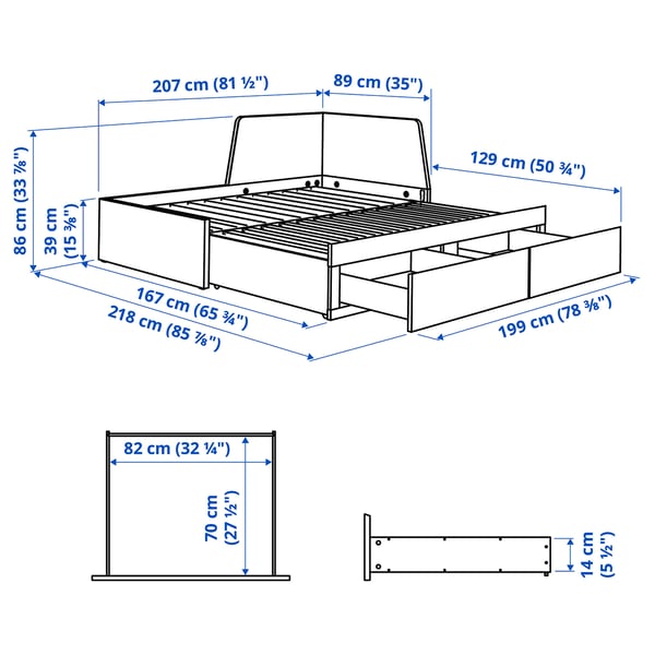 FLEKKE Lit banquette 2p (struct + matelas)