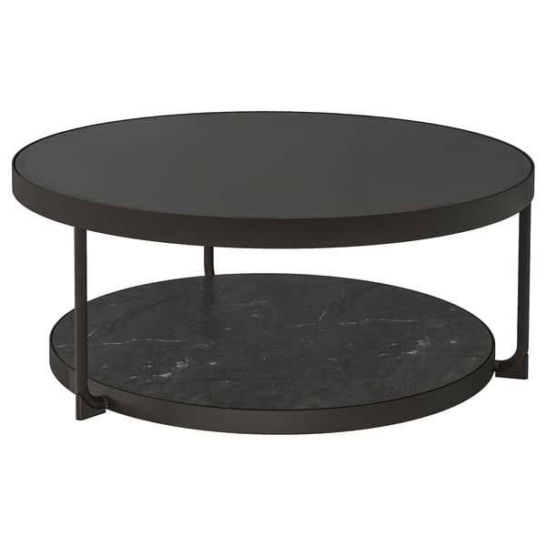 FRÖTORP Table basse, anthracite marbré/noir verre, 88 cm