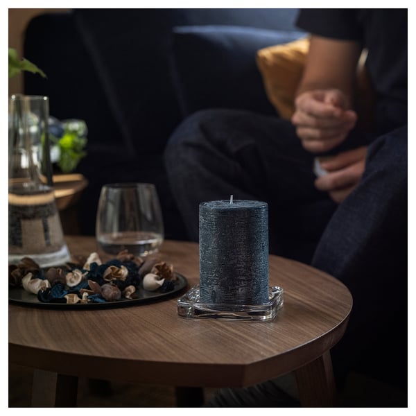 FRUKTSKOG Bougie bloc parfumée, Vétiver et géranium/turquoise-noir, 30 hr