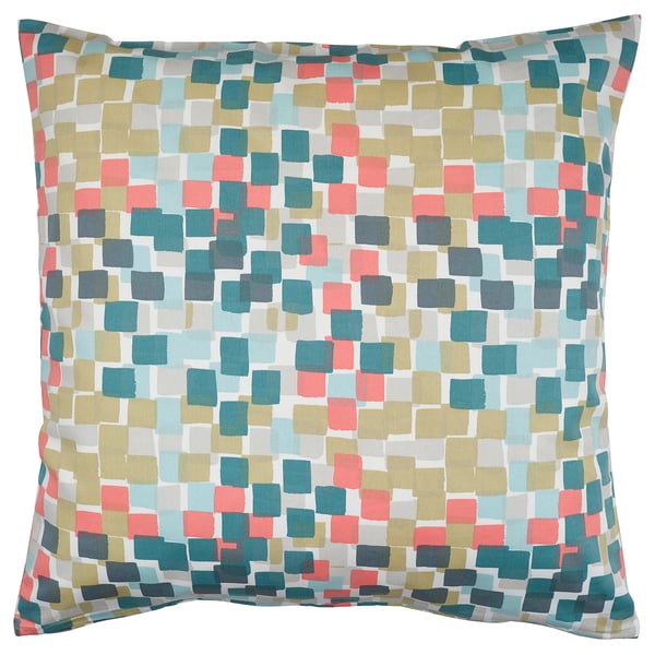 GAFFELBRÄKEN Housse de coussin, blanc/gris foncé - turquoise, 65x65 cm