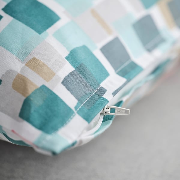 GAFFELBRÄKEN Housse de coussin, blanc/gris foncé - turquoise, 65x65 cm