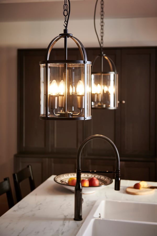 GALJON Suspension, noir/transparent verre, 25 cm