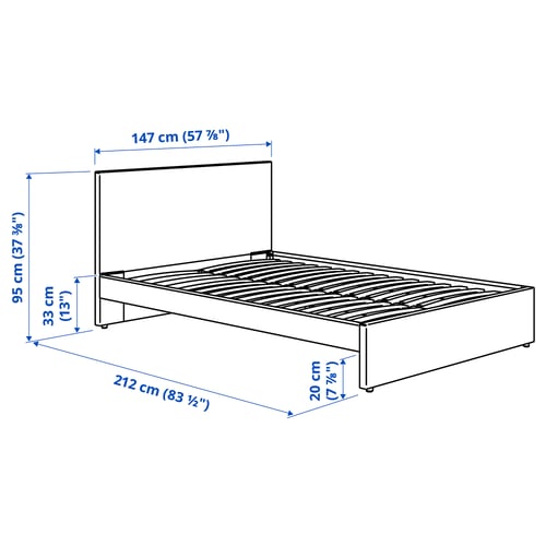 GLADSTAD Cadre de lit matelassé, Kabusa gris clair, 140x200 cm