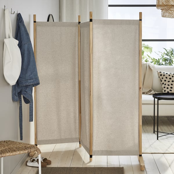 GLAMBERGET Paravent, pin/Katorp beige, 150x150 cm