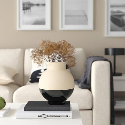 GLANSGRAN Vase, beige/noir, 23 cm
